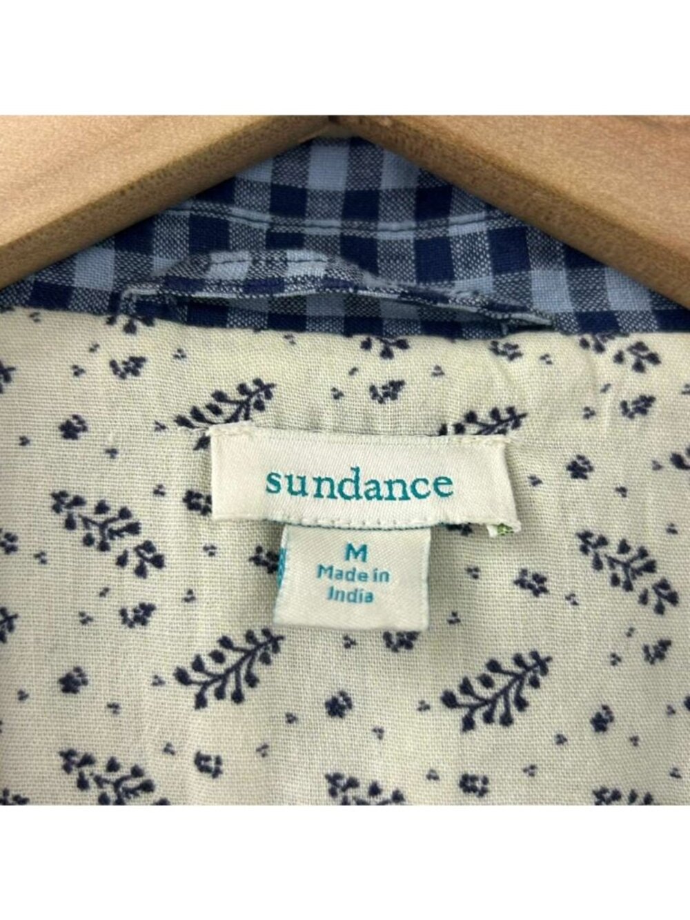 Sundance Ziri Blazer Jacket Women's Medium Blue 100% Linen Ginham Button Up - Picture 4 of 15
